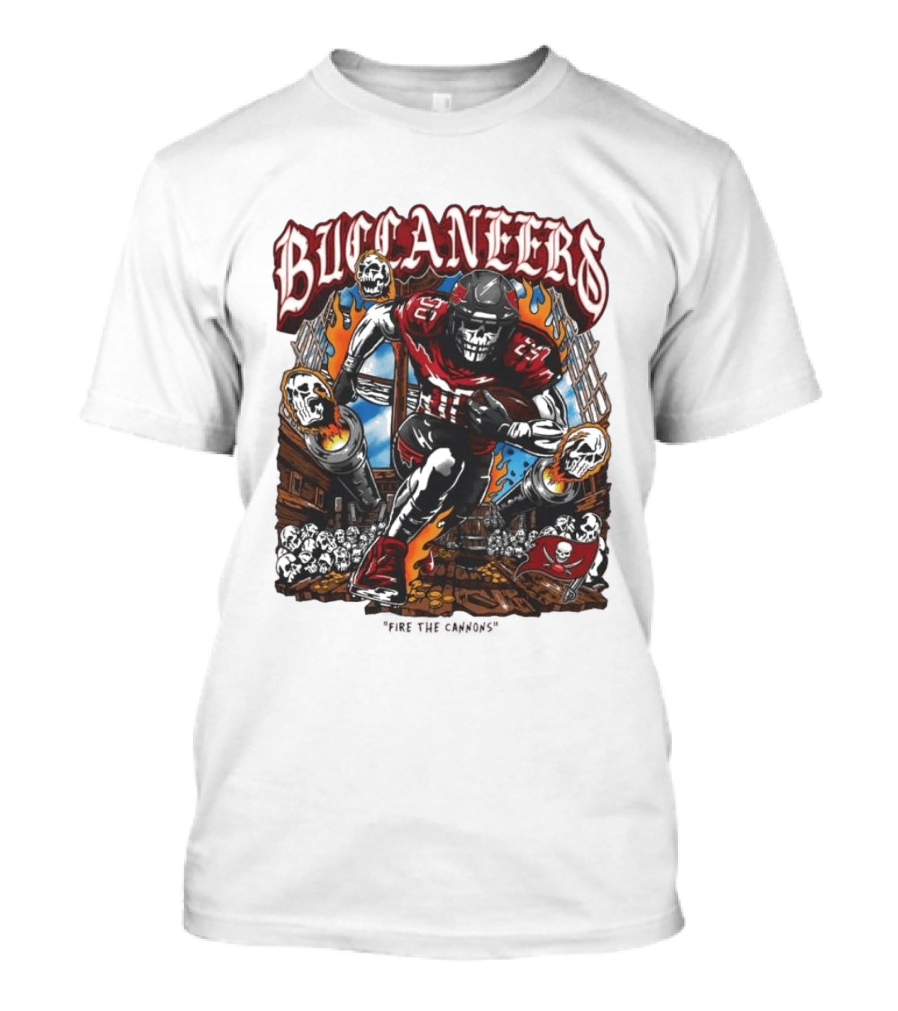 Warren Lotas Buccaneers Skull Football Player Flames T-Shirt