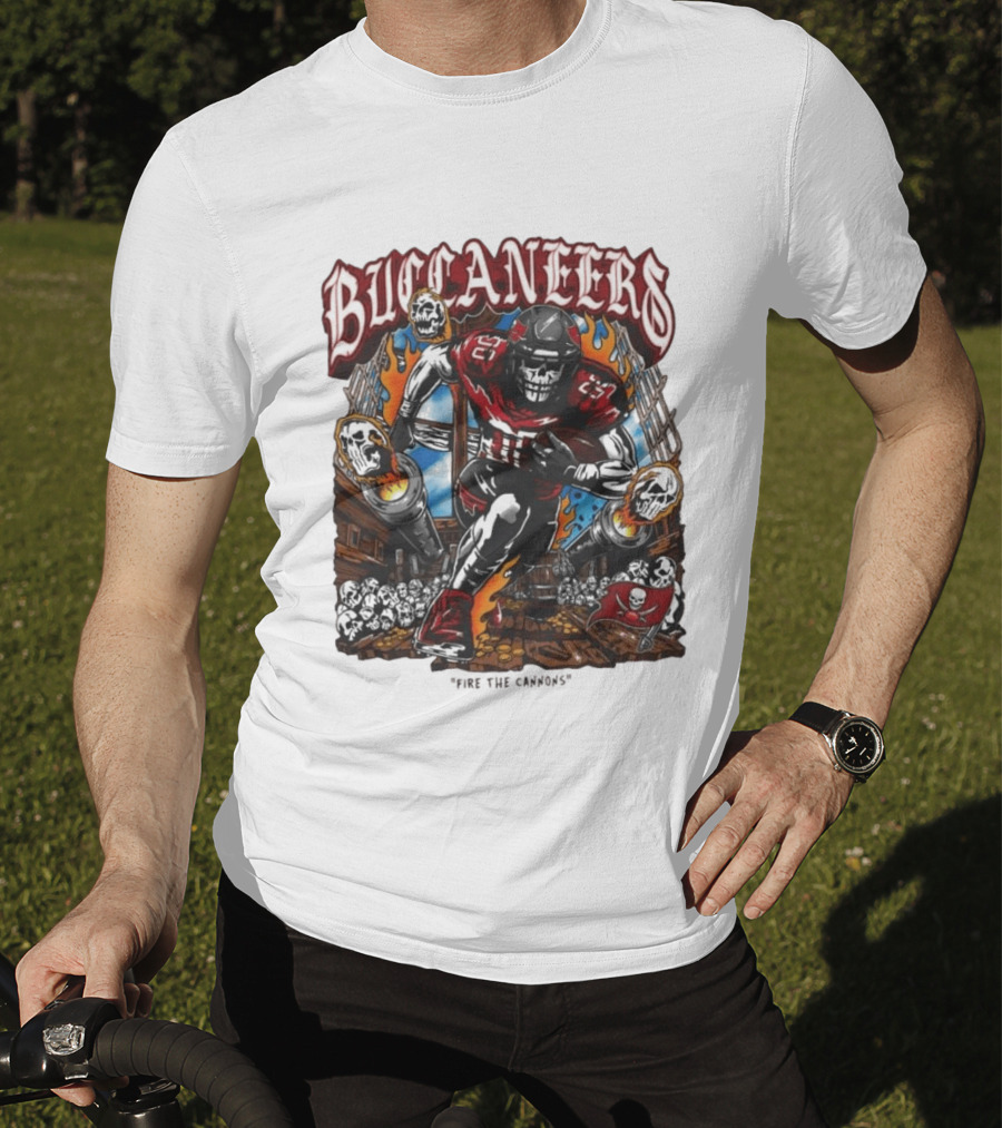 Warren Lotas Buccaneers Skull Football Player Flames T-Shirt