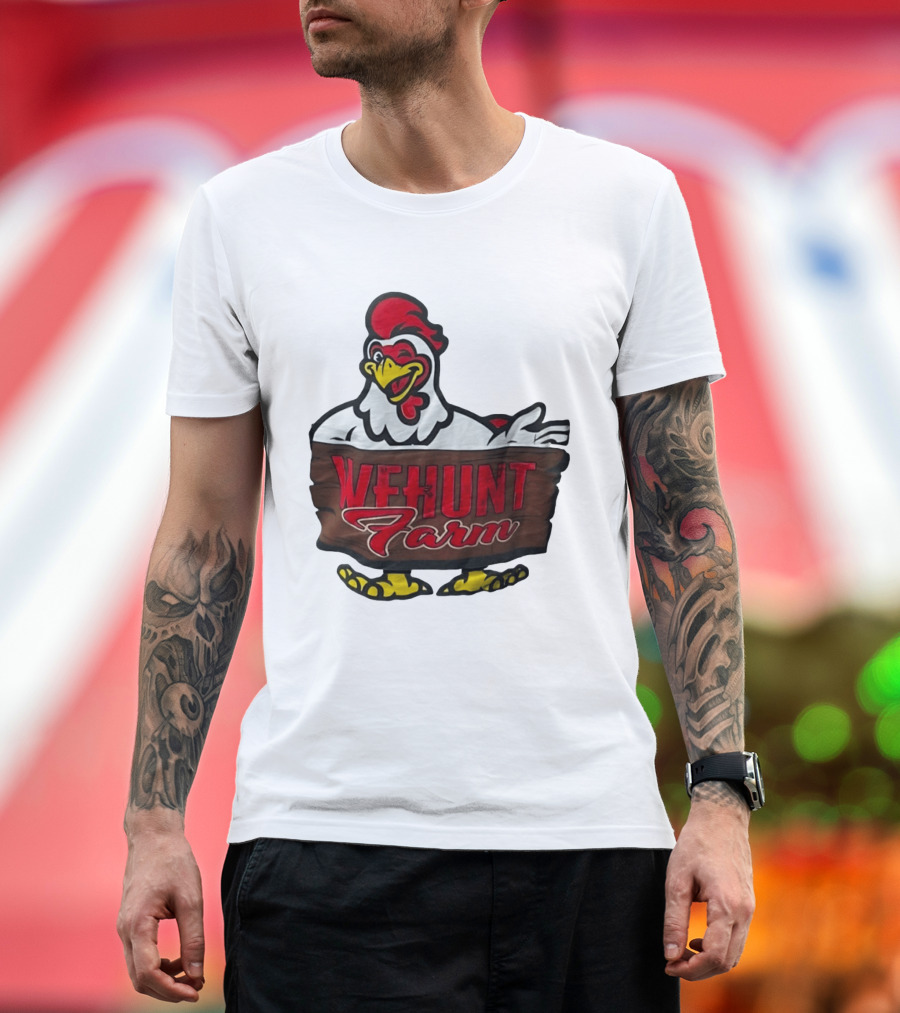 Wehunt Farm Chicken Winking Rooster With Red And Yellow Accents T-Shirt