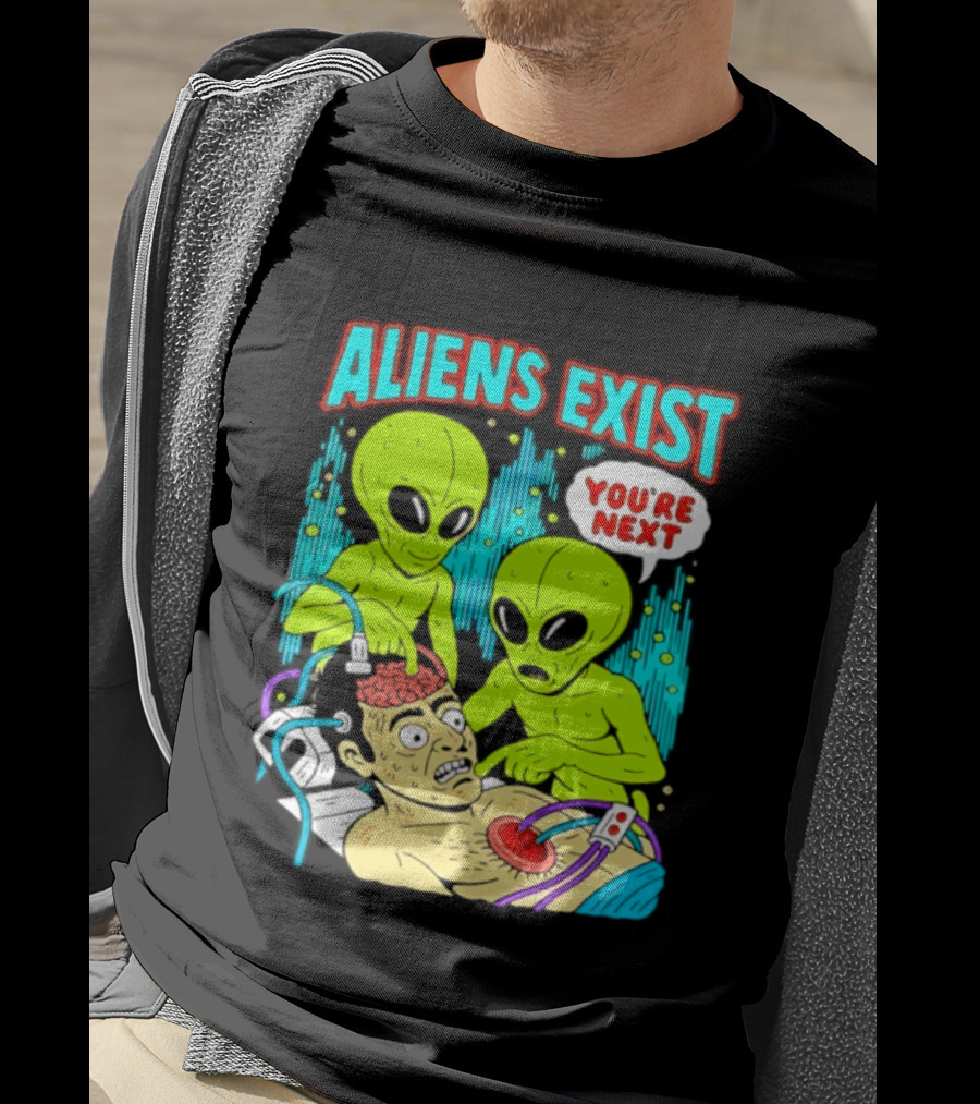 Aliens Exist You Are Next Green Alien Abduction Teen Hearts T-Shirt
