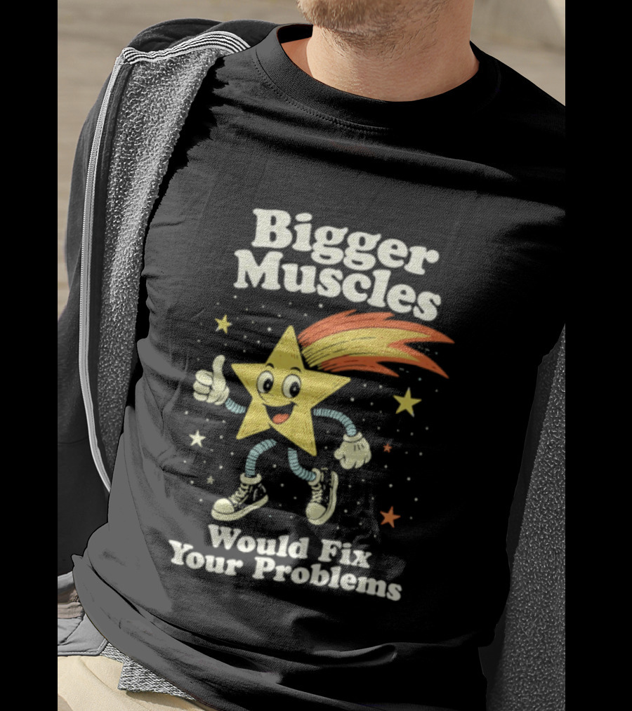 Bigger Muscles Star Cartoon Thumbs Up Encouragement T-Shirt