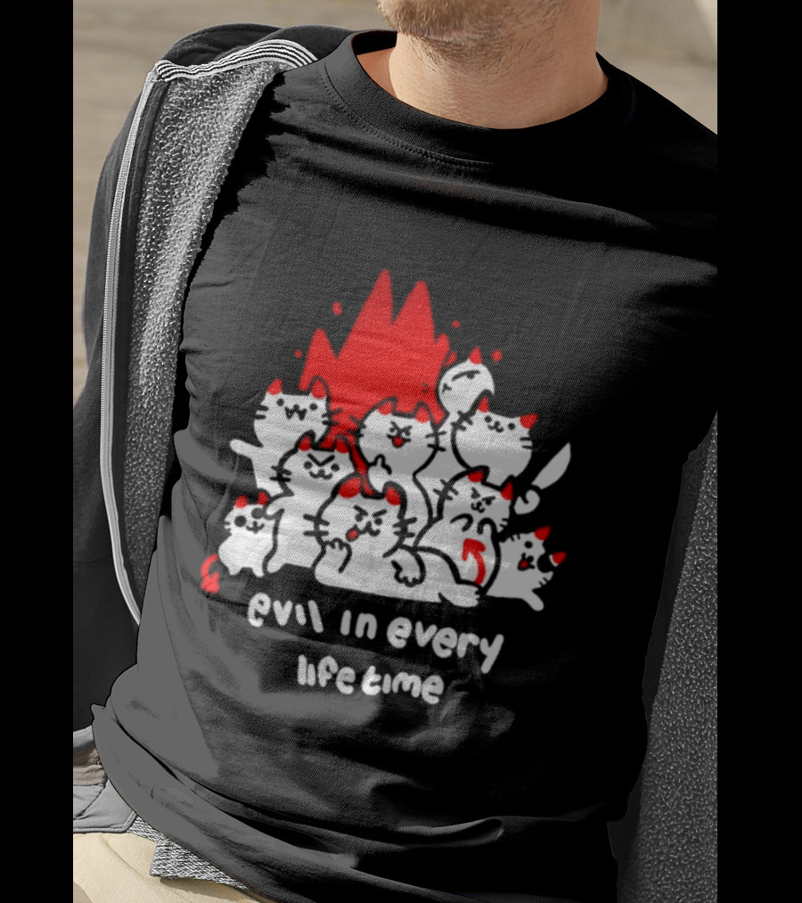 Evil In Every Lifetime Cats With Red Flames T-Shirt