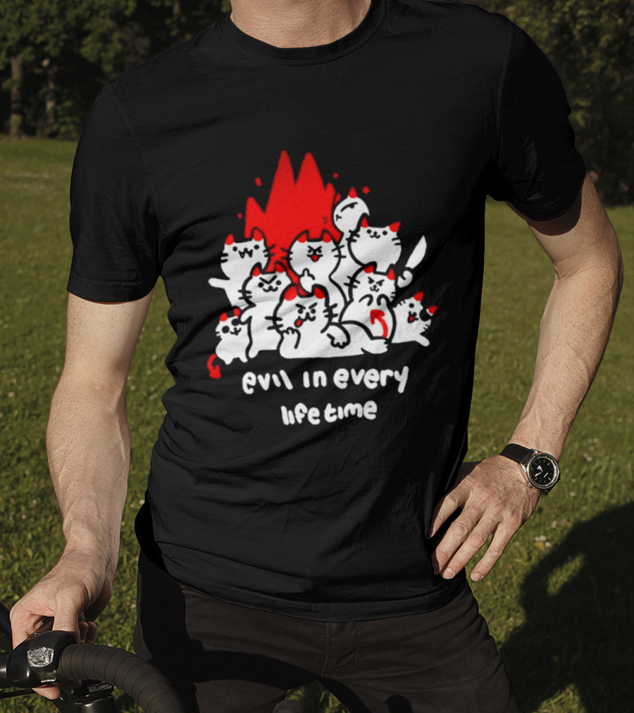 Evil In Every Lifetime Cats With Red Flames T-Shirt