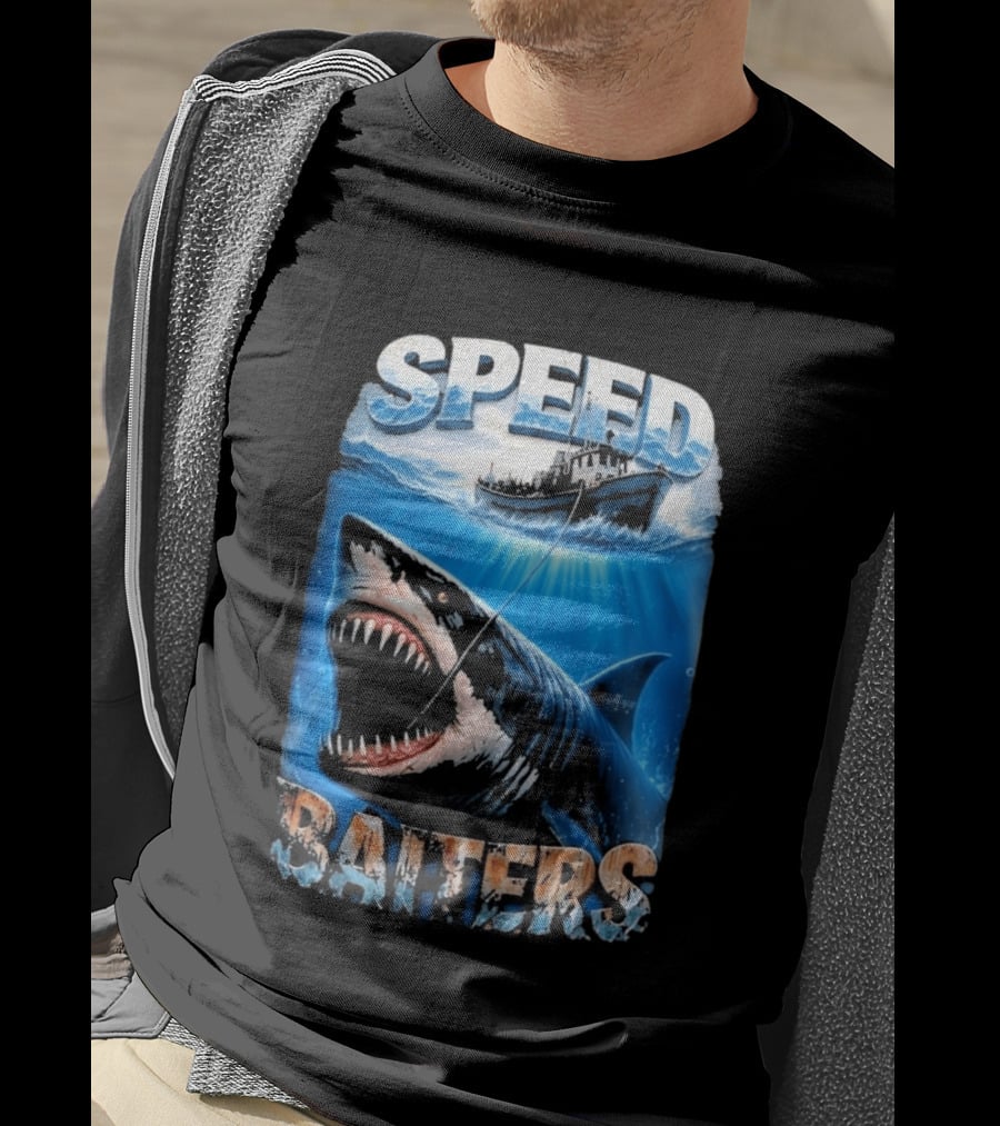Speed Baiters Shark With Boat And Ocean T-Shirt
