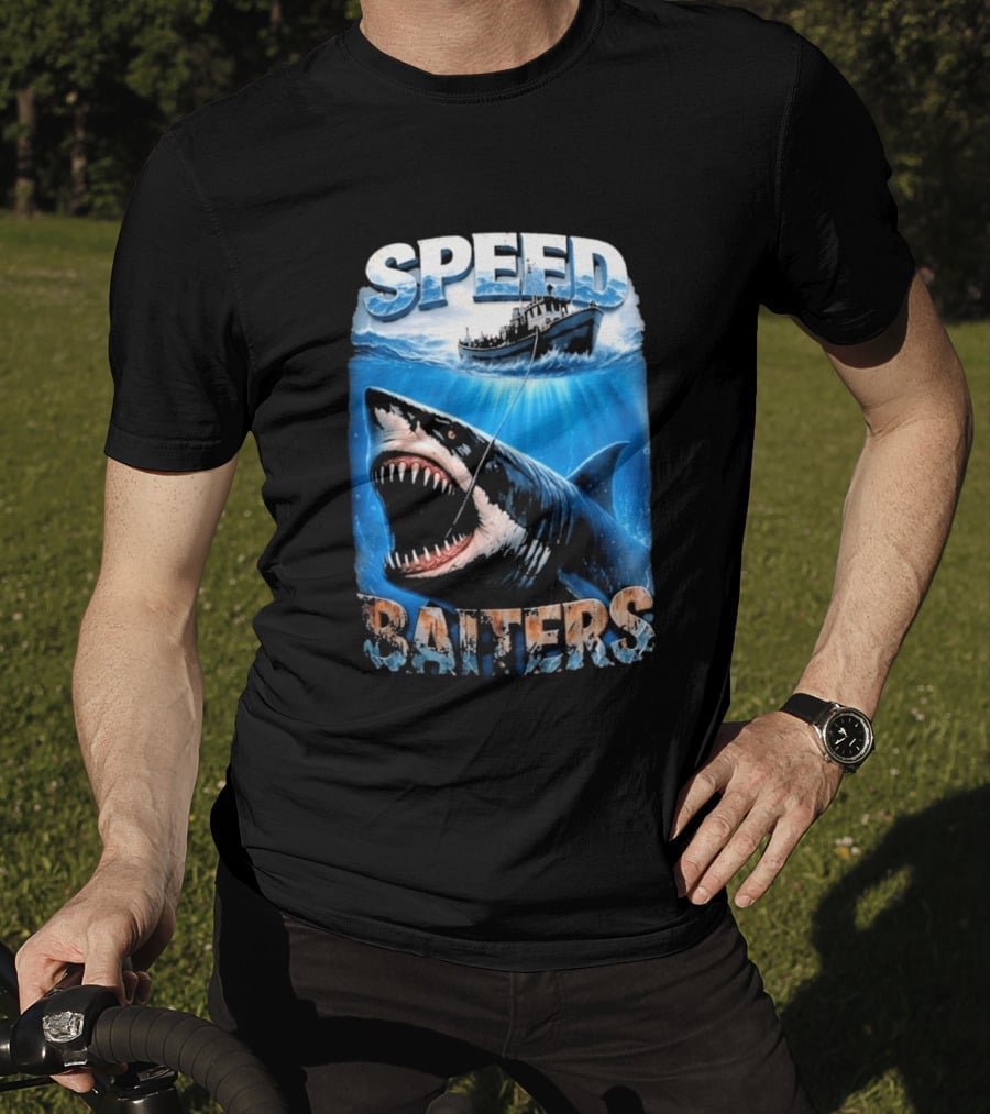 Speed Baiters Shark With Boat And Ocean T-Shirt