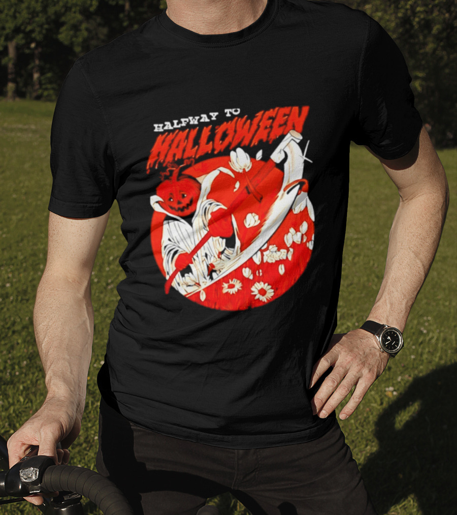 Halfway To Halloween Pumpkin Reaper Spooky T-Shirt