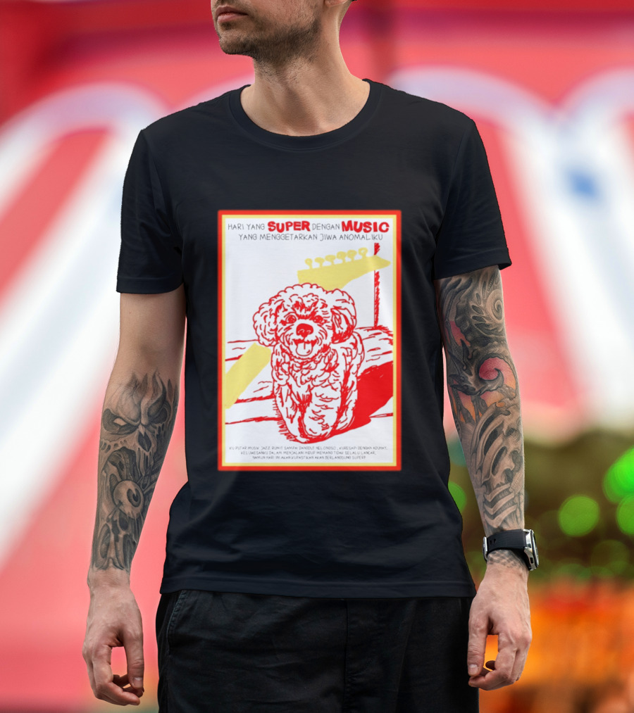 Hari Yang Super Dengan Music Yang Menggetarkan Jiwa Anomaliku Gitar Anjing Menggemaskan T-Shirt
