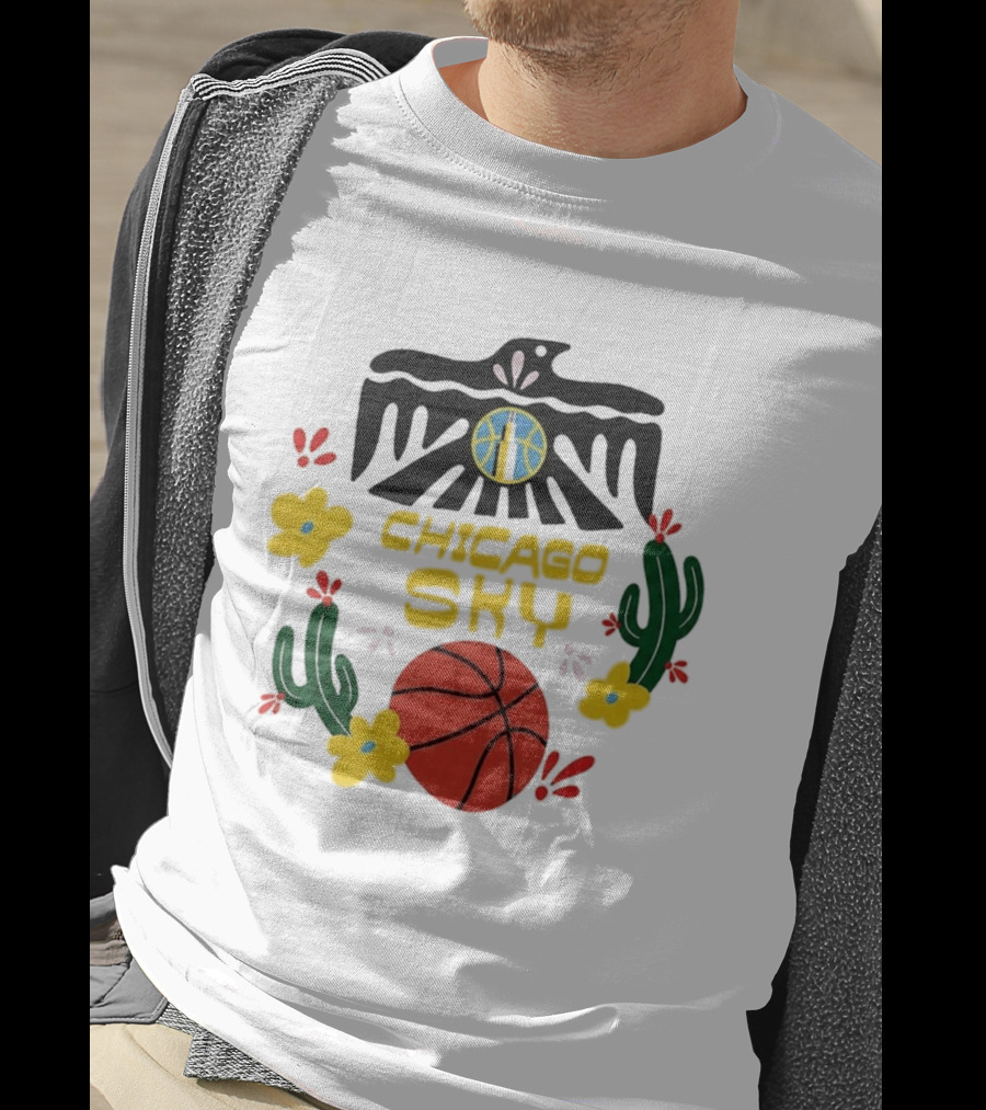 Chicago Sky Latina Empowerment Night Basketball With Floral Cactus Motif T-Shirt