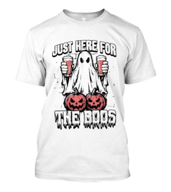 Just Here For The Boos Ghost With Beers And Pumpkins Halloween T-Shirt