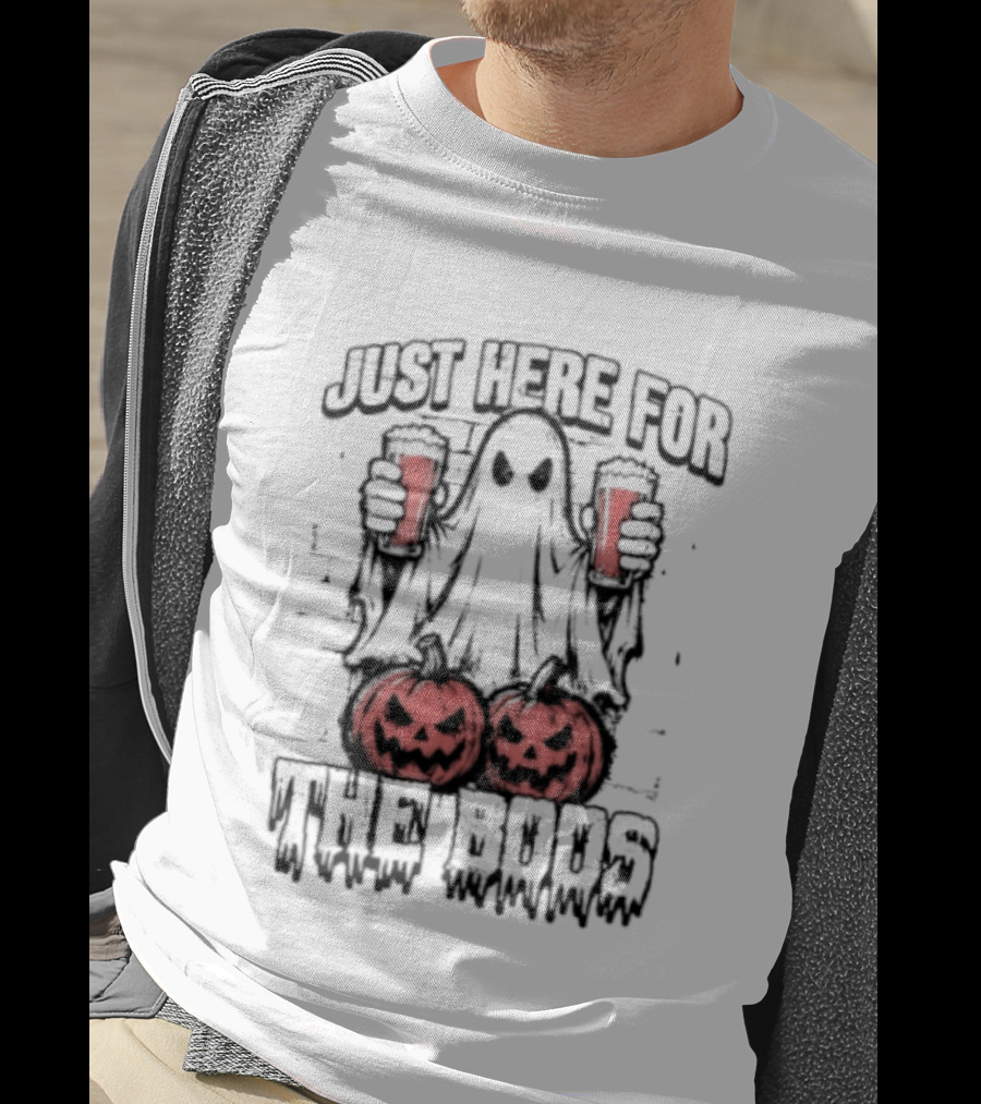 Just Here For The Boos Ghost With Beers And Pumpkins Halloween T-Shirt