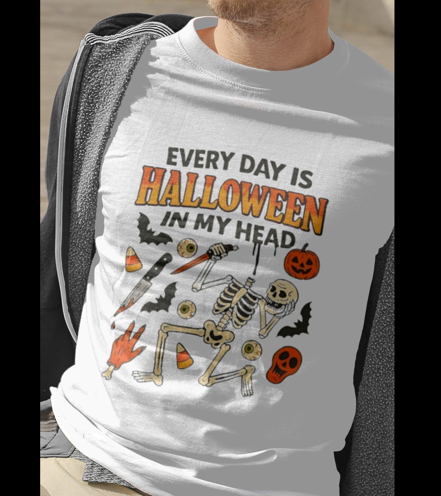Every Day Is Halloween In My Head Teen Hearts Skeleton Pumpkin Bats Candy Corn T-Shirt