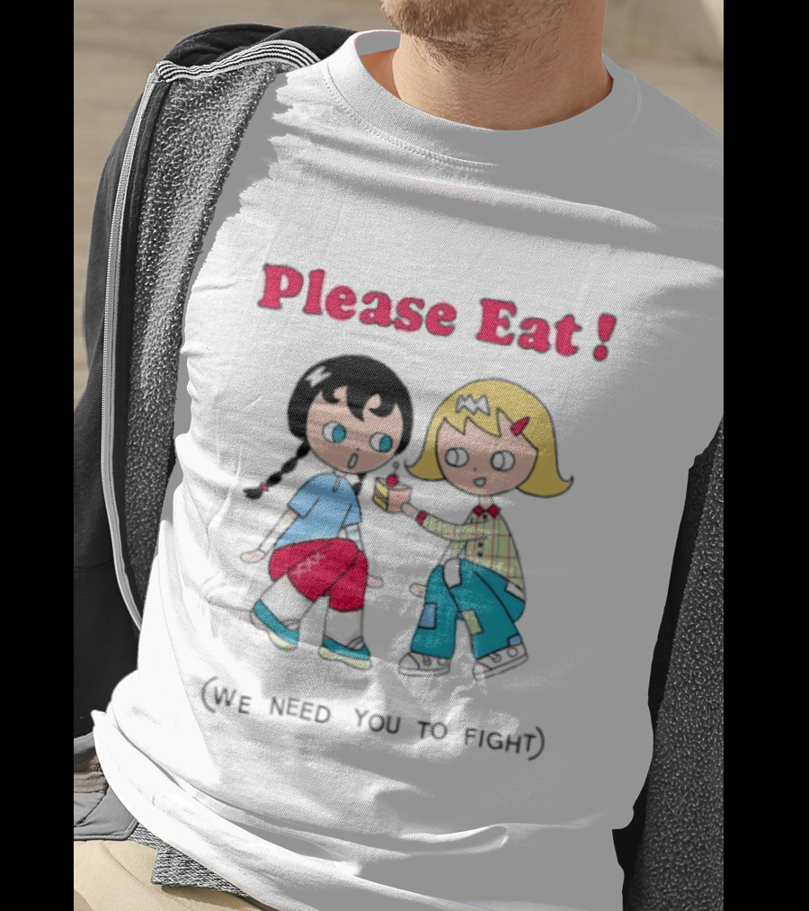 Please Eat We Need You To Fight Vintage Anime Style Cartoon Characters Sharing Food T-Shirt