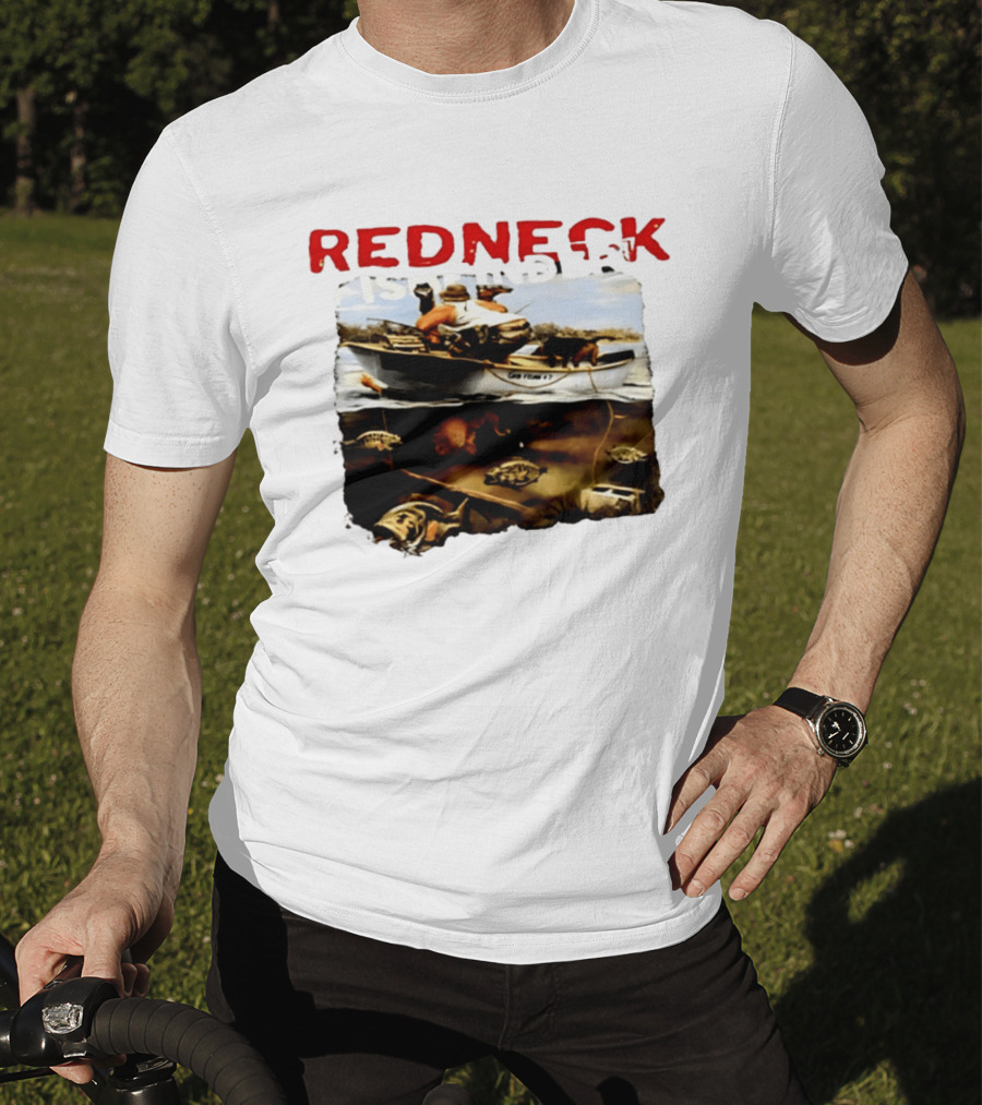 Redneck Fishfinder Fishing Boat Scene With Underwater View T-Shirt