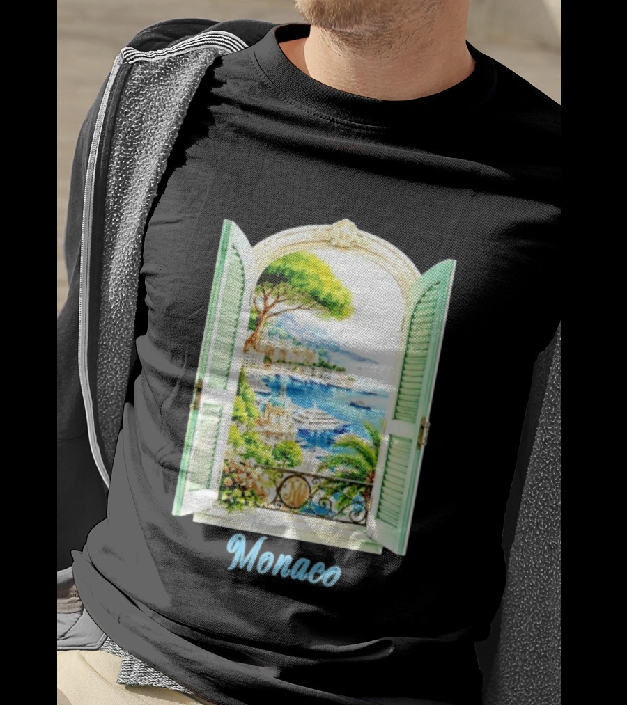 Monaco Window View French Riviera Monte Carlo Scenic Coastal Paradise T-Shirt