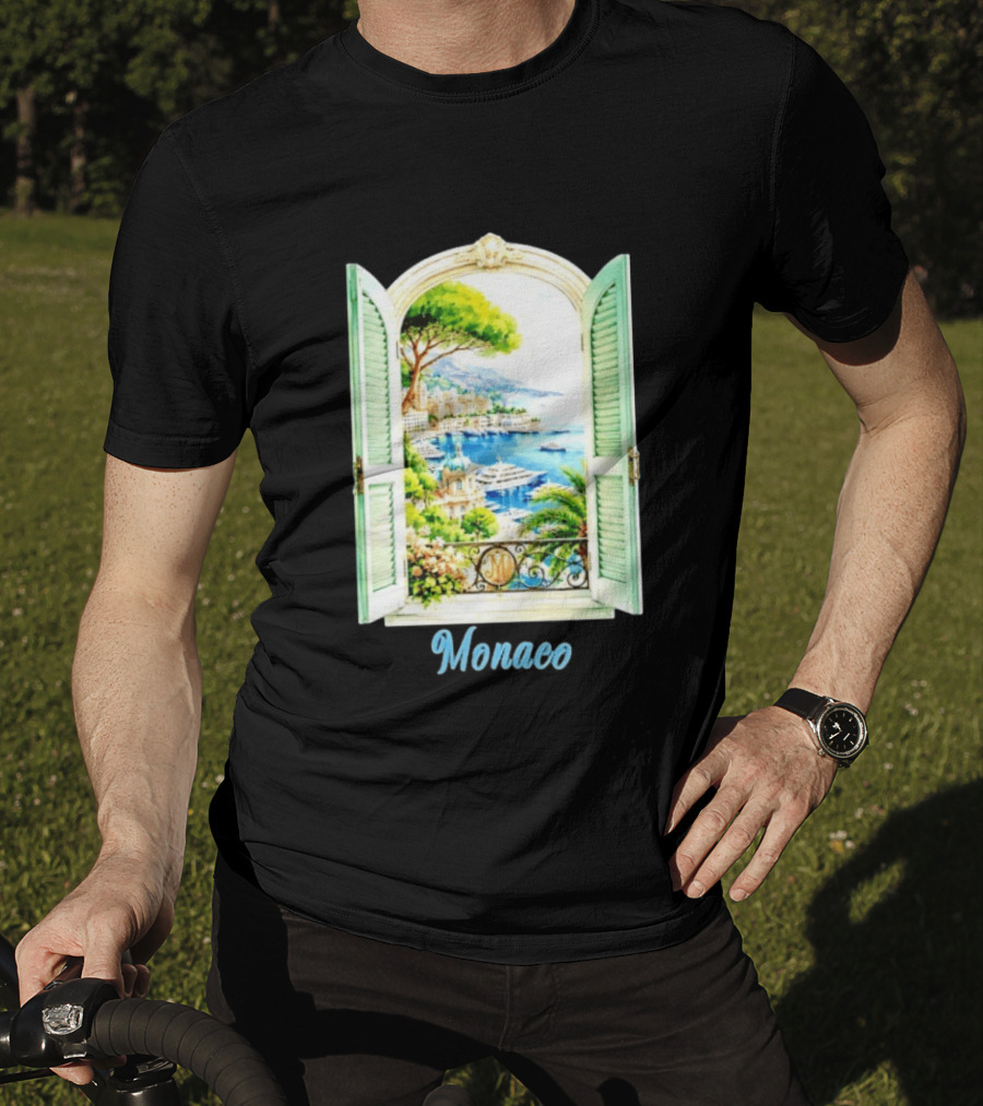 Monaco Window View French Riviera Monte Carlo Scenic Coastal Paradise T-Shirt