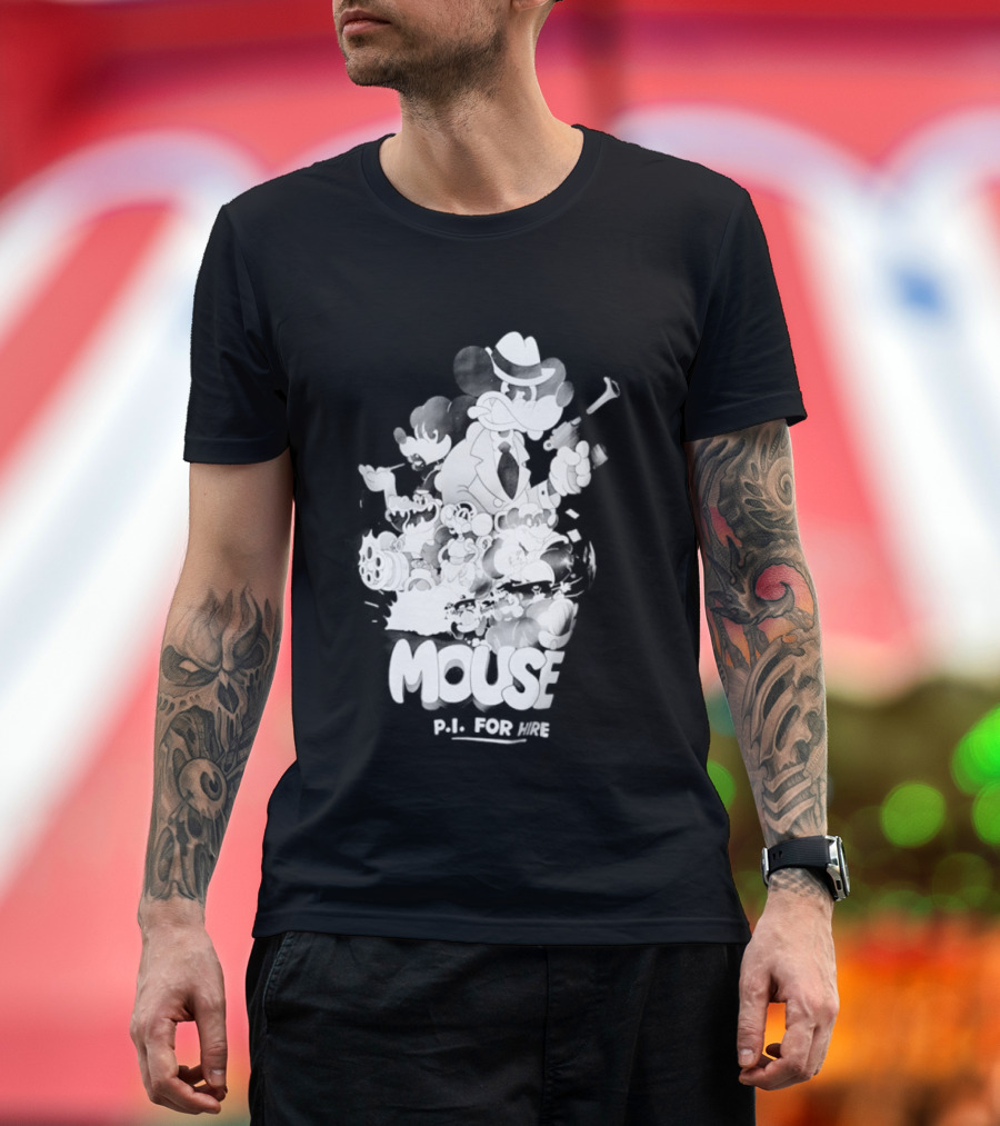 Mouse PI For Hire Vintage Detective Noir Cartoon Mystery T-Shirt