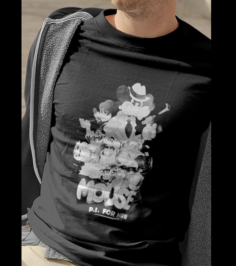 Mouse PI For Hire Vintage Detective Noir Cartoon Mystery T-Shirt