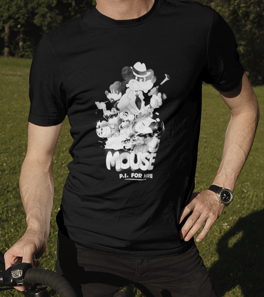 Mouse PI For Hire Vintage Detective Noir Cartoon Mystery T-Shirt