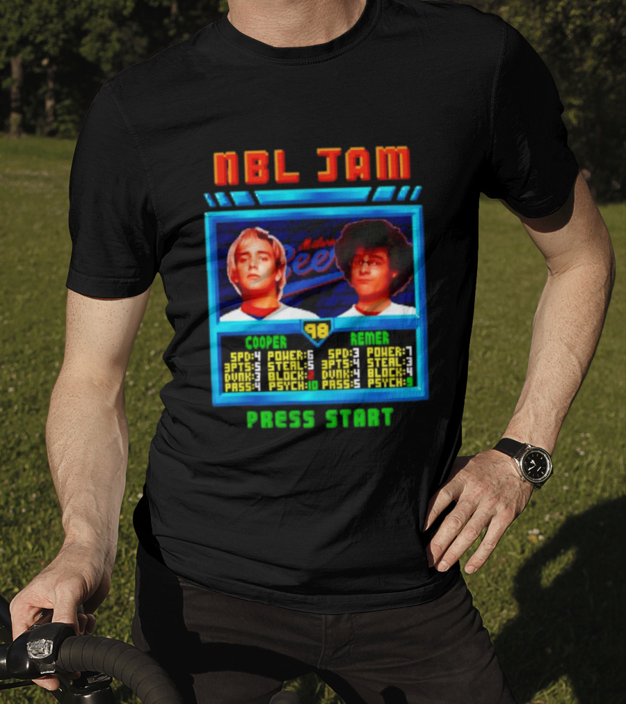 NBL Jam Cooper Remer Milwaukee Beers PASS START Players Stats T-Shirt