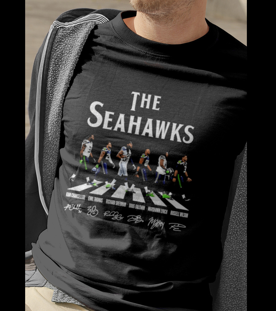 The Seahawks Kam Chancellor Earl Thomas Richard Sherman Doug Baldwin Marshawn Lynch Russell Wilson Abbey Road Signatures T-Shirt