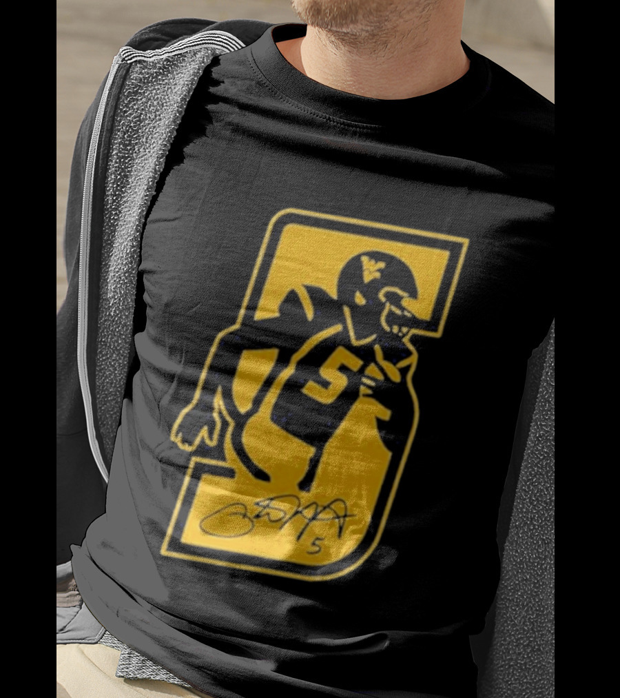 West Virginia Mountaineers Number 5 Retirement Football Icon With Signature T-Shirt