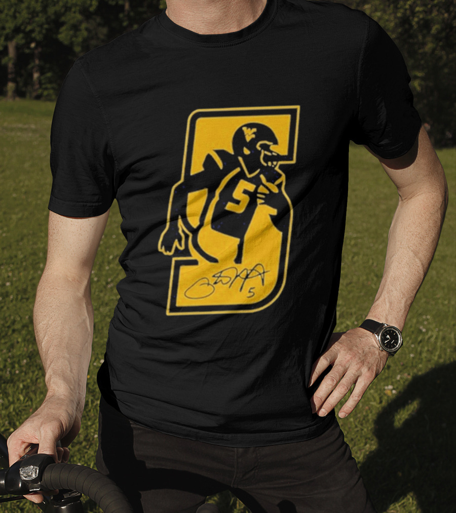 West Virginia Mountaineers Number 5 Retirement Football Icon With Signature T-Shirt