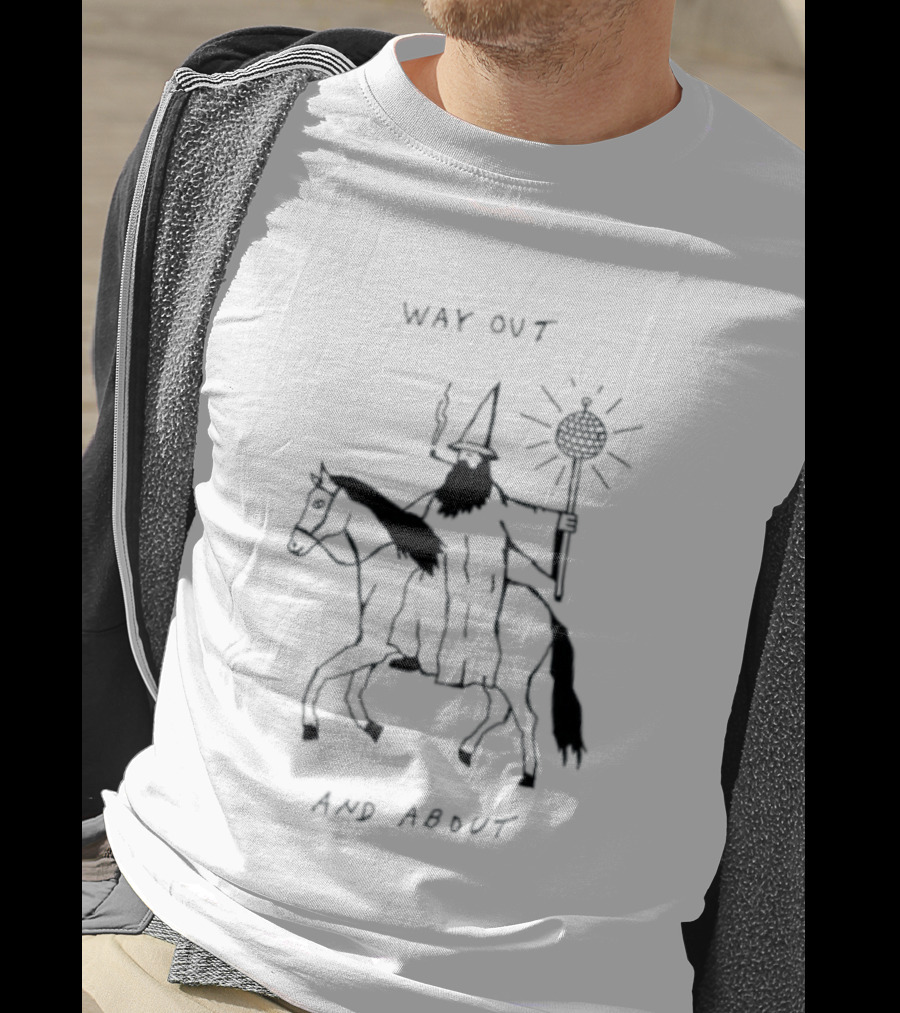 Way Out And About Wizard On Horse With Disco Ball Staff T-Shirt