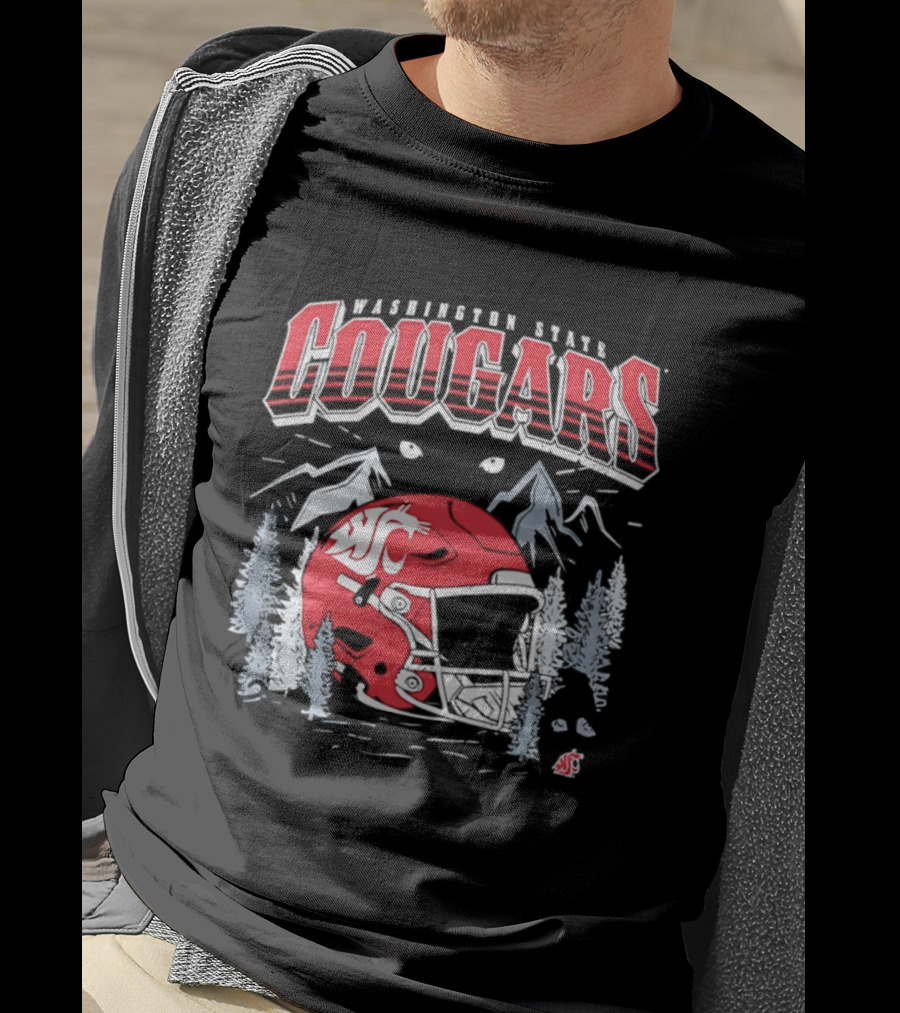 Washington State Cougars WSU NCAA Football Helmet Mountain Scene T-Shirt