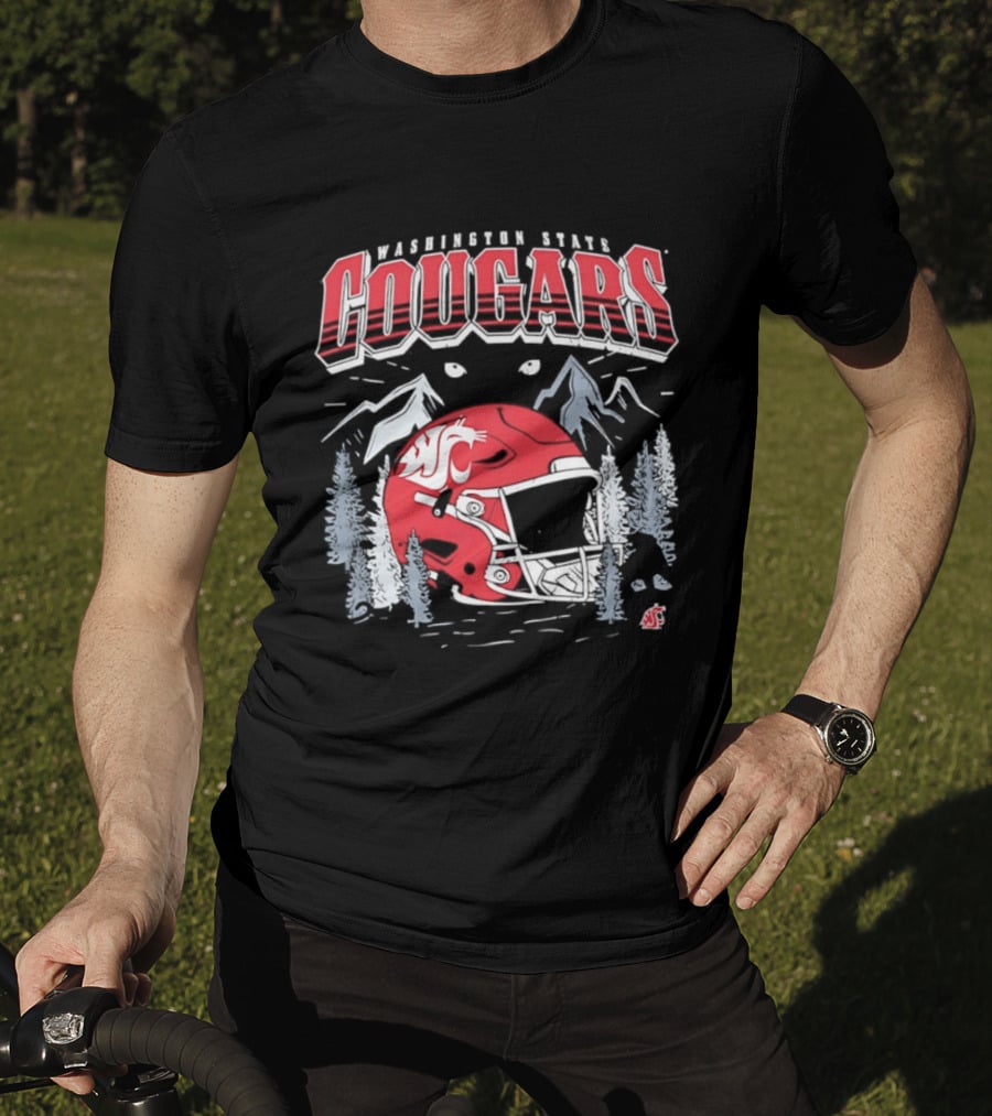 Washington State Cougars WSU NCAA Football Helmet Mountain Scene T-Shirt