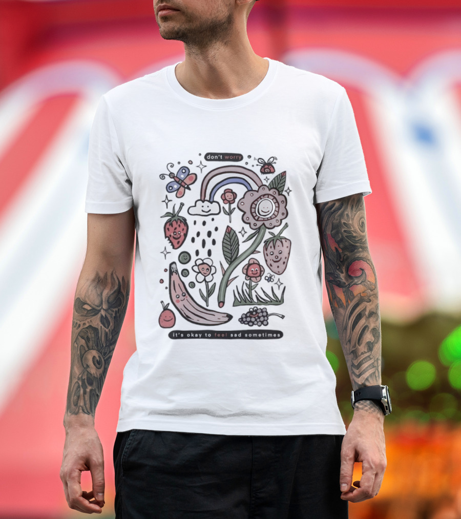 Happy Rainbow Flower And Fruit Friends With Smiling Faces T-Shirt