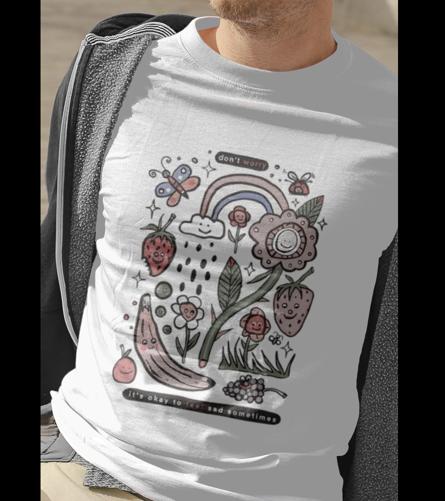 Happy Rainbow Flower And Fruit Friends With Smiling Faces T-Shirt