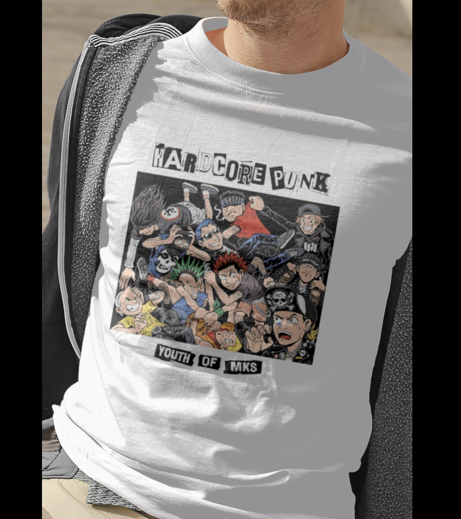 Hardcore Punk Youth Of Mks Vintage Cartoon Style Crowd Scene T-Shirt