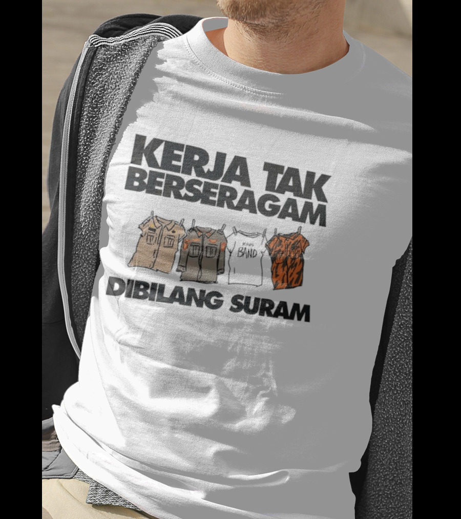 Kerja Tak Berseragam Dibilang Suram Kaos Band Dan Pakaian Kerja Di Jemuran T-Shirt