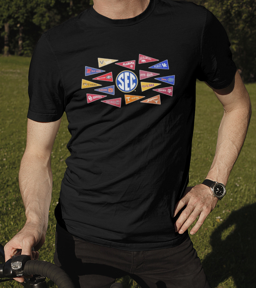 SEC Colleges Football Pennants Alabama Georgia LSU Florida Tennessee Oklahoma T-Shirt