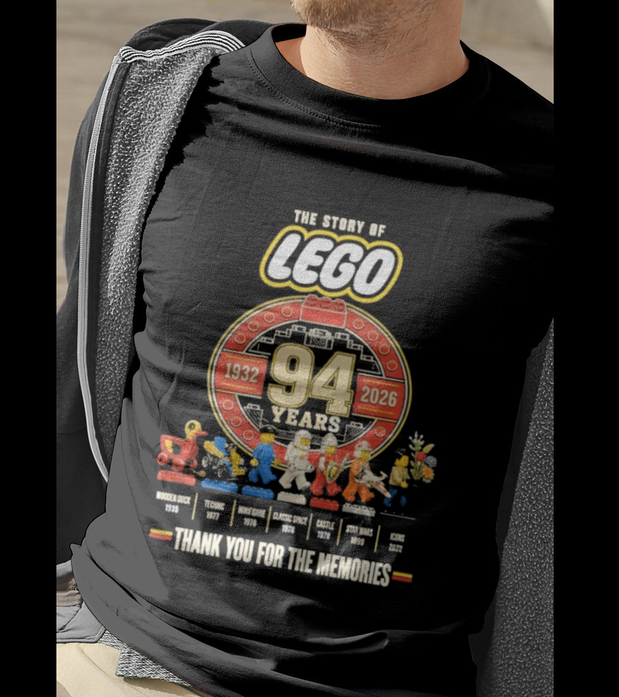 The Story Of Lego 1932 2026 94 Years Thank You For The Memories History Timeline T-Shirt