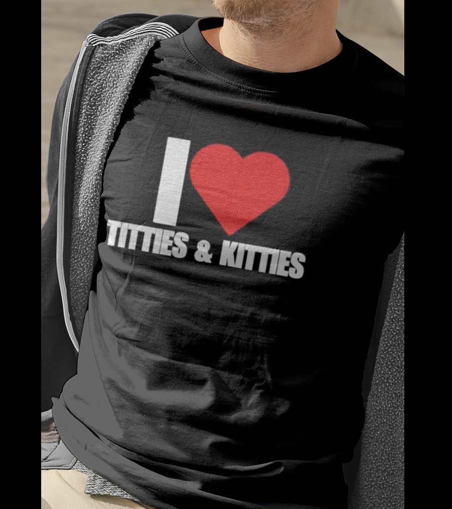 I Heart Titties And Kitties Bold Red Heart T-Shirt