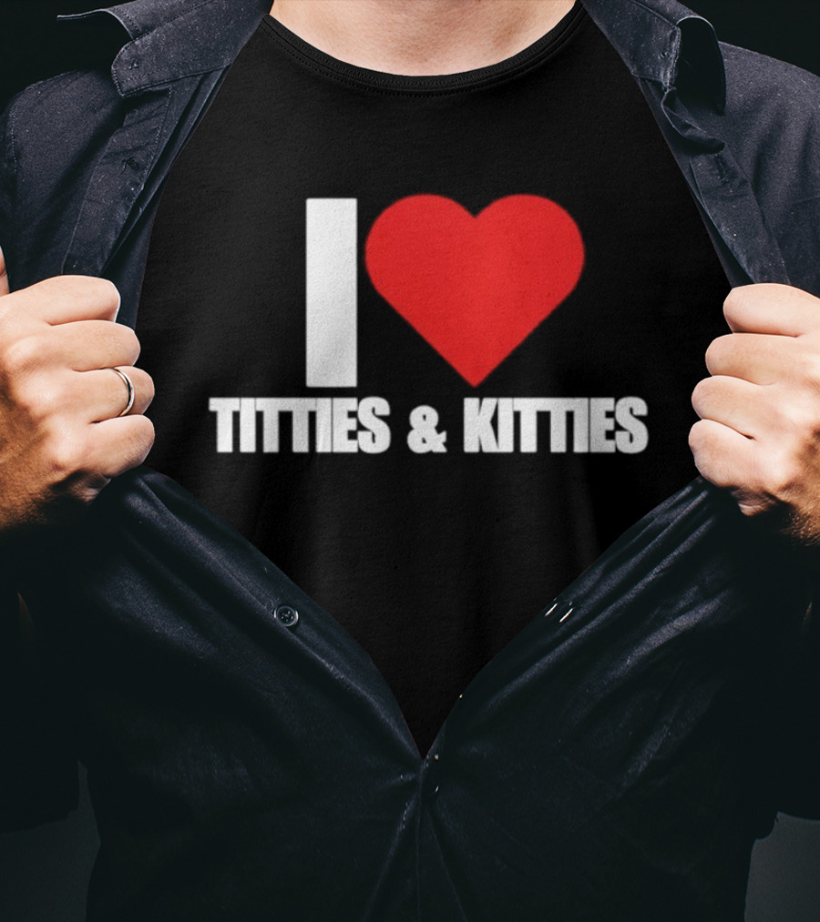 I Heart Titties And Kitties Bold Red Heart T-Shirt