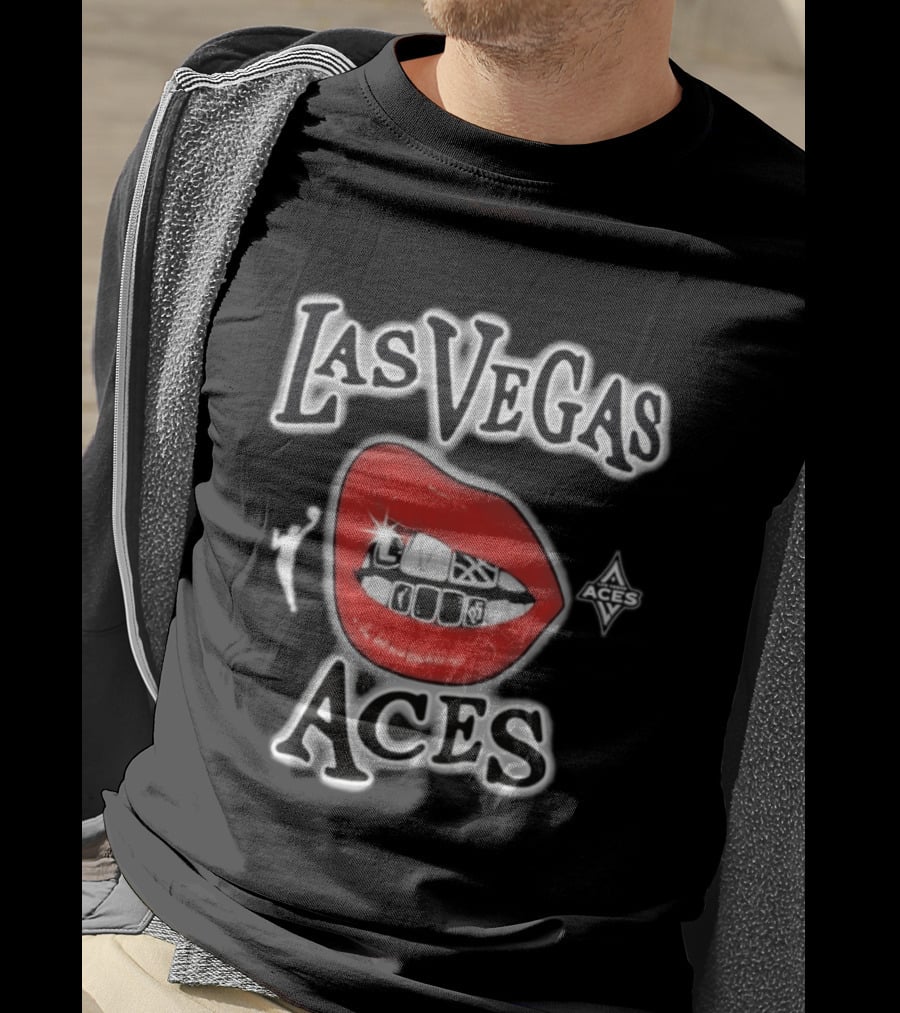 Las Vegas Aces 2026 WNBA Red Lips Grill Sketch T-Shirt