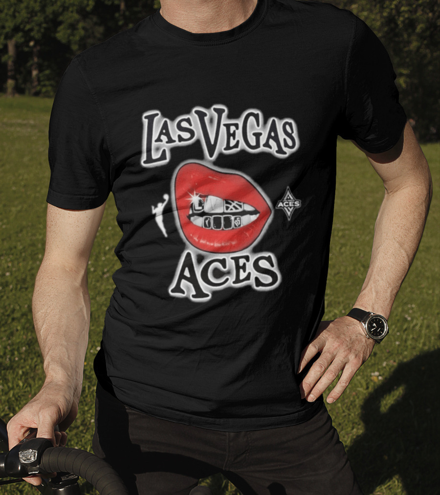Las Vegas Aces 2026 WNBA Red Lips Grill Sketch T-Shirt