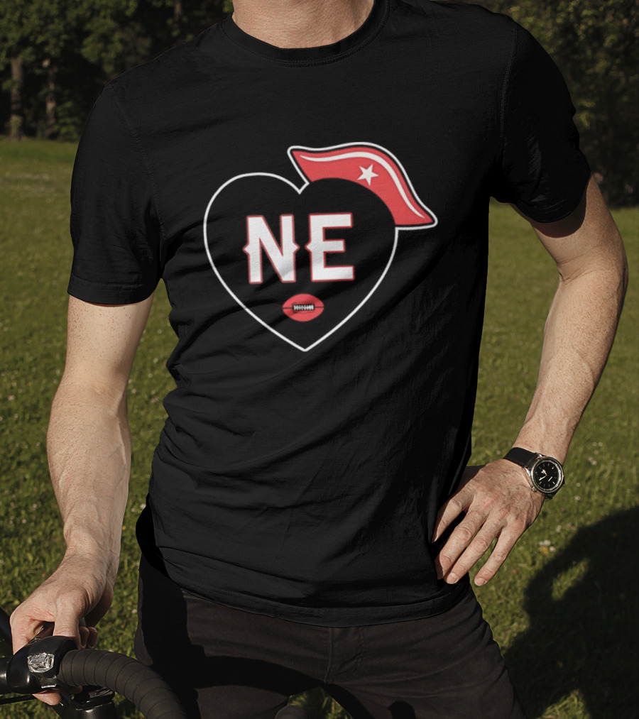 New England NE Heart Football Star Hat T-Shirt