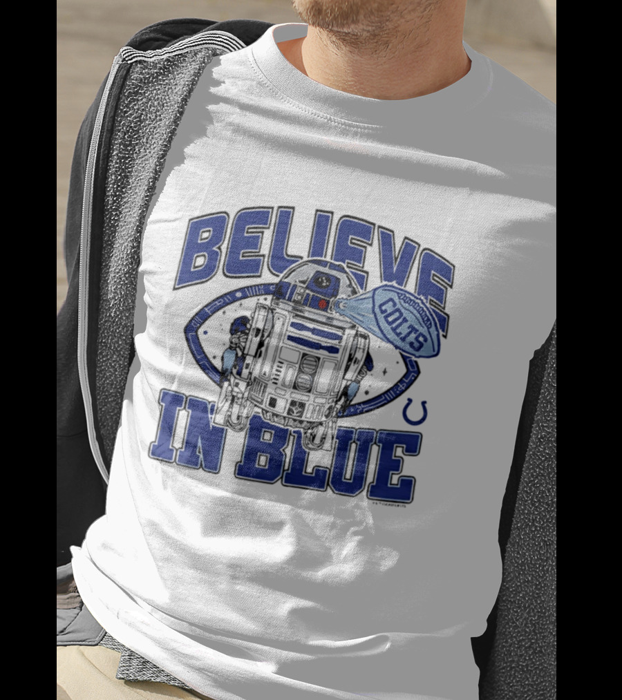 Believe In Blue Indianapolis Colts Star Wars R2D2 Collaboration T-Shirt
