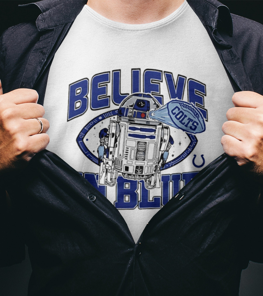 Believe In Blue Indianapolis Colts Star Wars R2D2 Collaboration T-Shirt