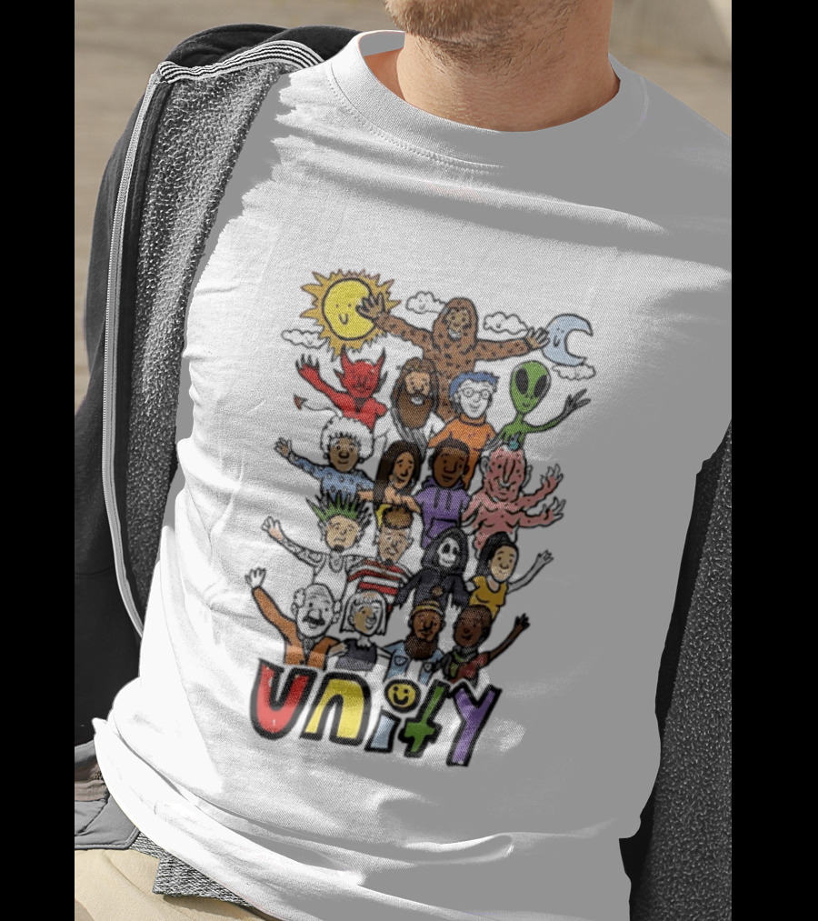 Unity Cartoon Characters Doodle Diverse Characters Aliens Bigfoot Devil Sun Moon T-Shirt