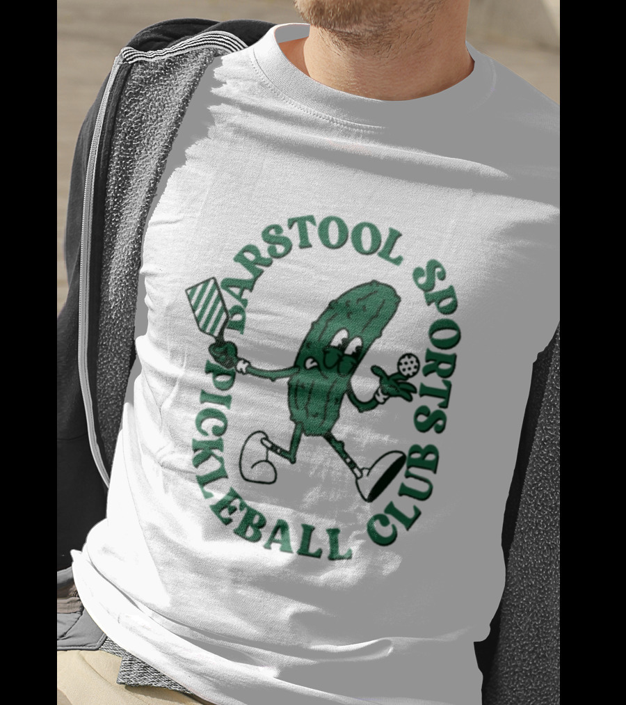 Barstool Sports Pickleball Club Animated Pickle Character With Paddle And Ball T-Shirt