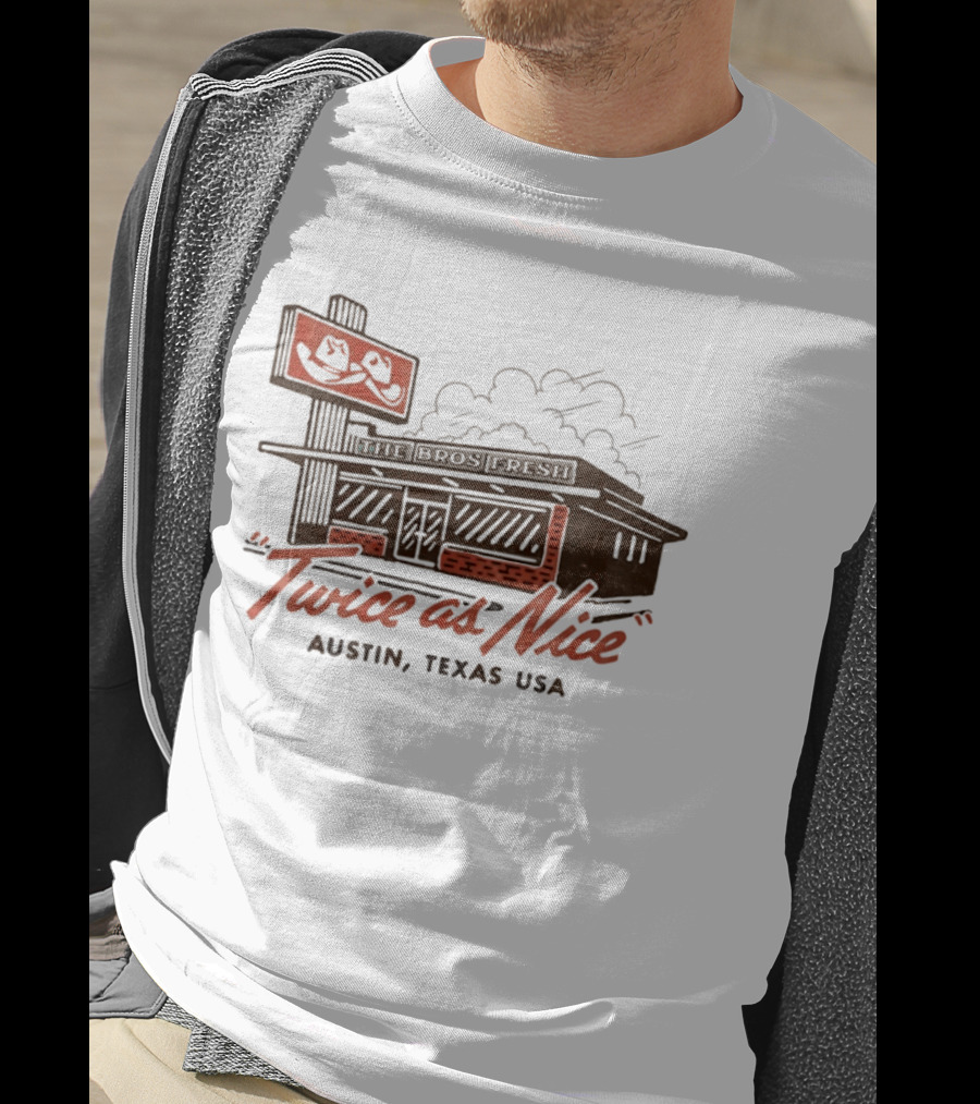 The Bros Fresh Twice As Nice Austin Texas USA Retro Storefront And Skateboard Sign T-Shirt