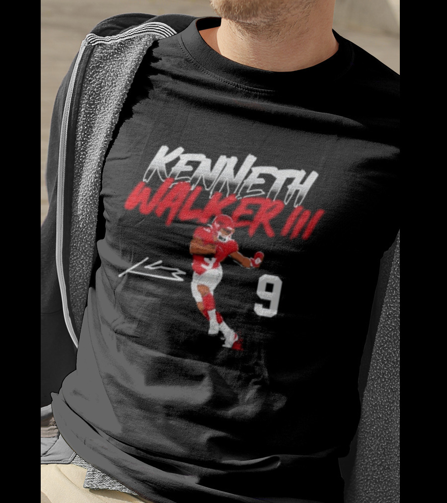 Kenneth Walker III Signature No 9 Football Player Red And White T-Shirt