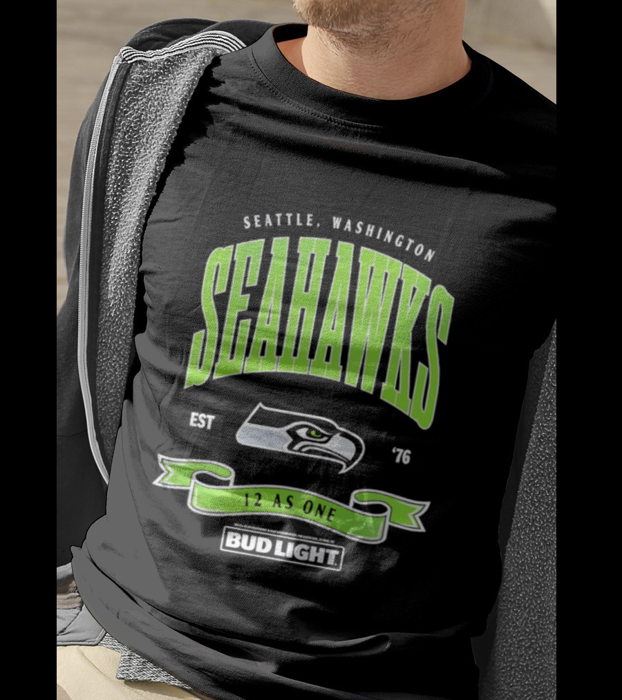 Seattle Washington Seahawks EST 76 Bud Light 12 As One T-Shirt