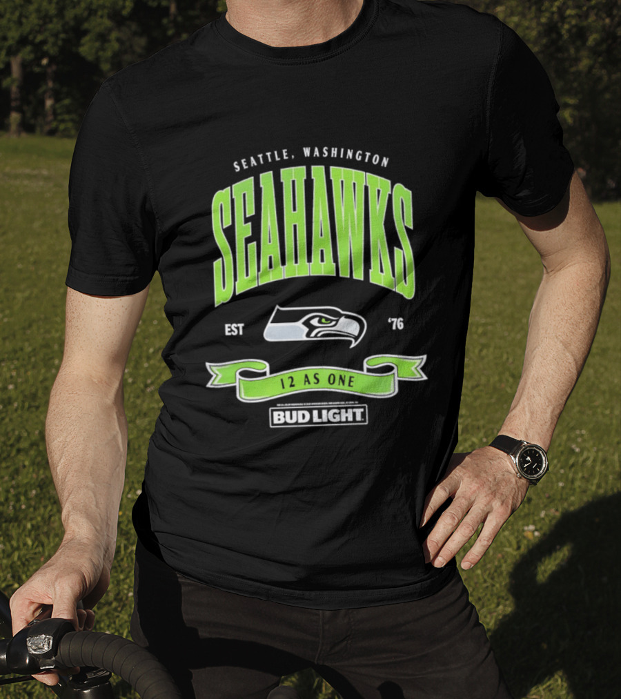 Seattle Washington Seahawks EST 76 Bud Light 12 As One T-Shirt