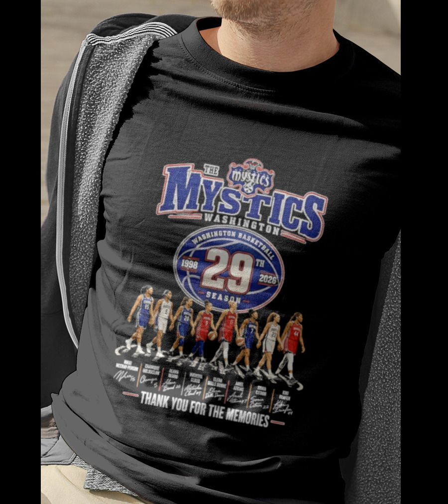 Washington Mystics Basketball 29th Season 1998 2026 Thank You For The Memories Signatures T-Shirt