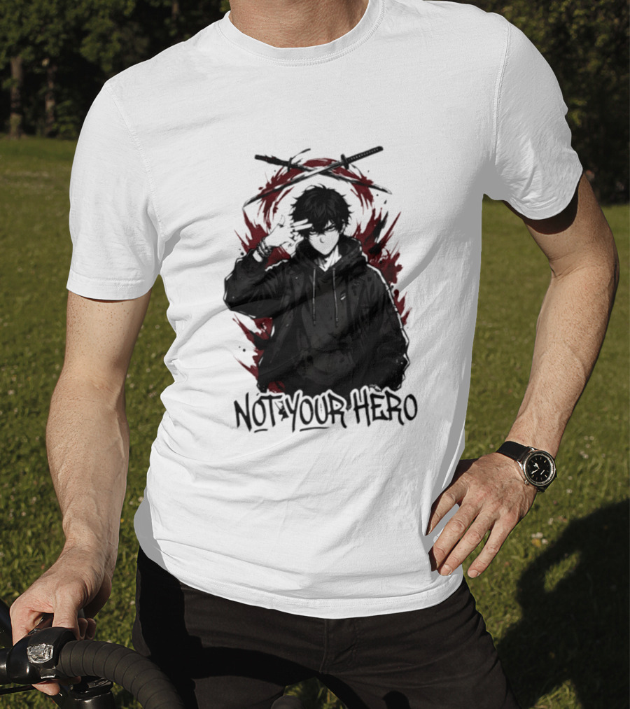Not Your Hero Hooded Anime Boy With Katanas Manga T-Shirt